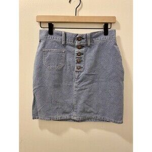 Vintage Guess Mini Skirt Size 31 Pinstripe Blue Jean Denim 90s Y2K Button Up